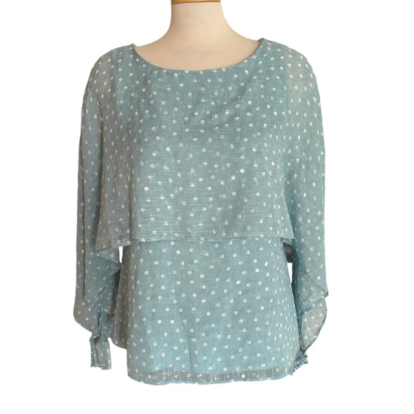 DKNY Light Blue Polka Dot Sheer Tiers Open Sleeves Blouse - Picture 1 of 3